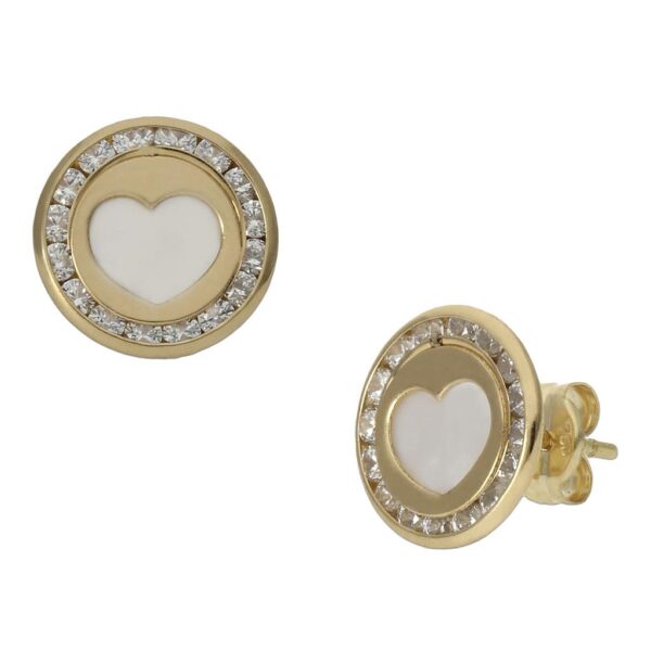 Pendientes oro 18kl corazon + nacar - 9.50mm
