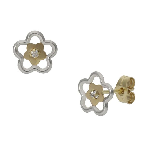 Pendientes oro 18kl bicolor flor - 8mm