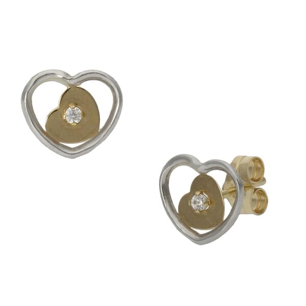 Pendientes oro 18kl bicolor corazon - 9x8mm