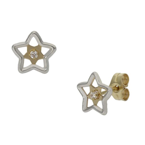 Pendientes oro 18kl bicolor estrella - 8mm