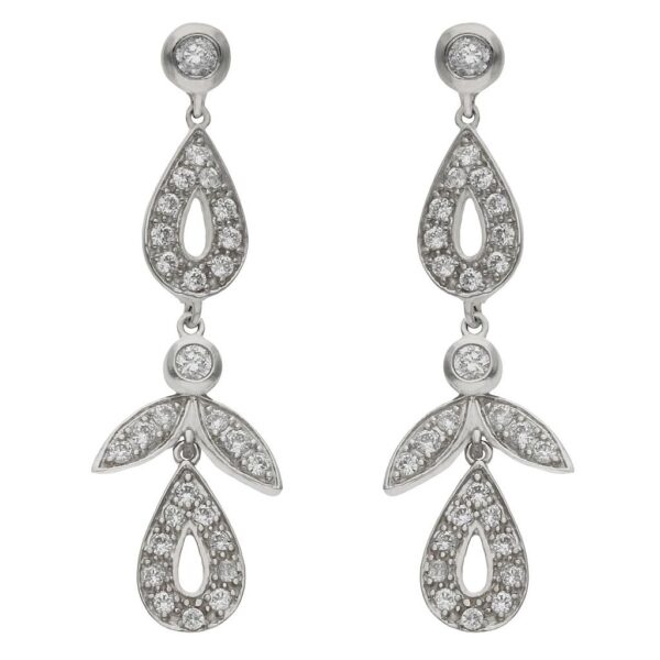 Pendientes oro blanco 18kl circonitas - 13x42mm