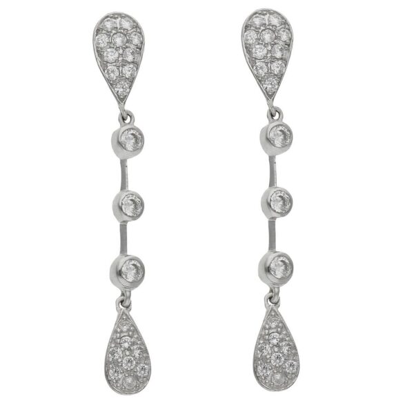 Pendientes oro blanco 18kl circonitas - 6x42mm