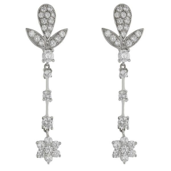 Pendientes oro blanco 18kl circonitas - 13x48mm