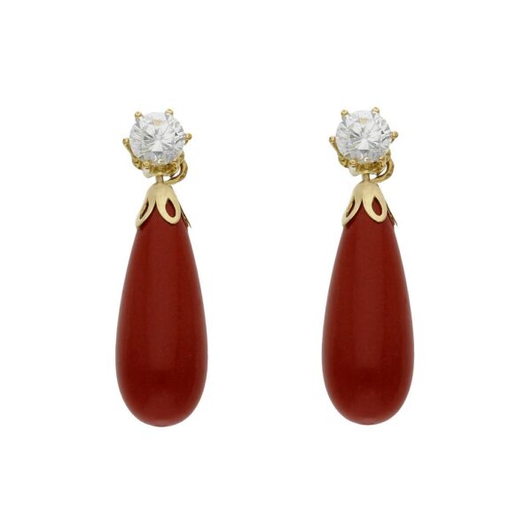 Pendientes oro 18kl coral sintetico