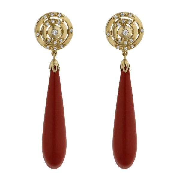 Pendientes oro 18kl coral sintetico