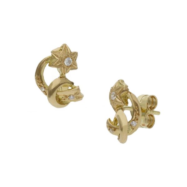 Pendientes oro 18kl luna + estrellas - 9x11mm