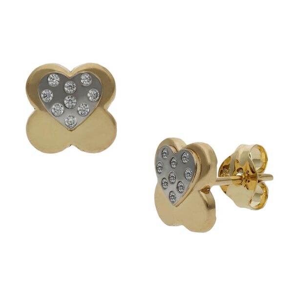 Pendientes oro 18kl bicolor flor - 7x7mm