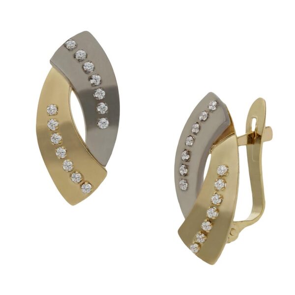 Pendientes oro 18kl bicolor circonitas - 8x17mm