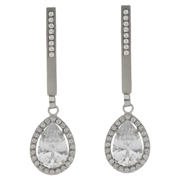 Pendientes oro blanco 18kl circonitas - 9x35mm