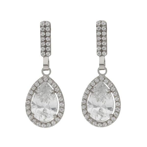 Pendientes oro blanco 18kl circonitas - 9x25mm