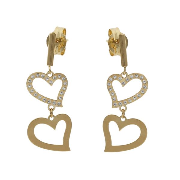 Pendientes oro 18kl corazones circonitas - 8x22mm