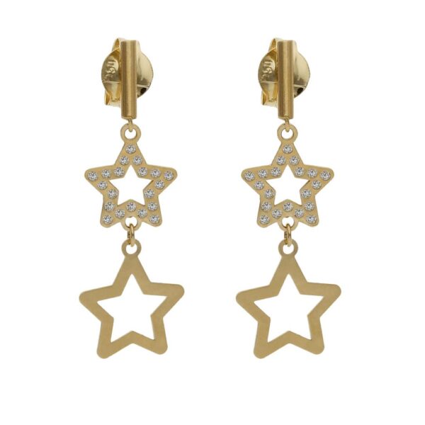 Pendientes oro 18kl estrellas circonitas - 8x24mm