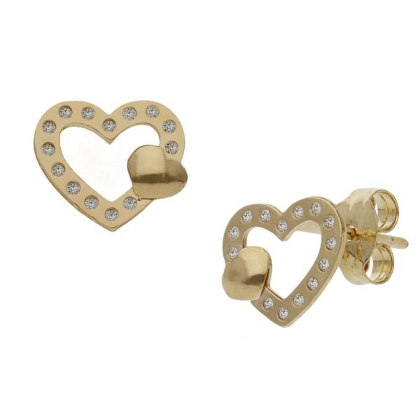Pendientes oro 18kl corazon circonitas - 8x7mm