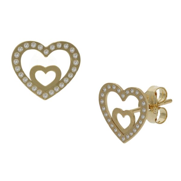 Pendientes oro 18kl corazones circonitas - 9.5x8mm