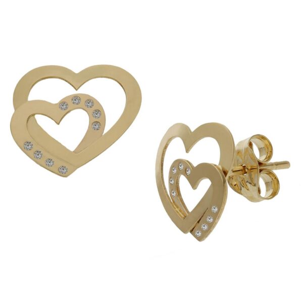 Pendientes oro 18kl corazones circonitas - 10x9mm