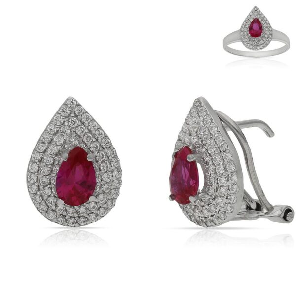 Pendientes oro blanco 18kl crisopal rojo