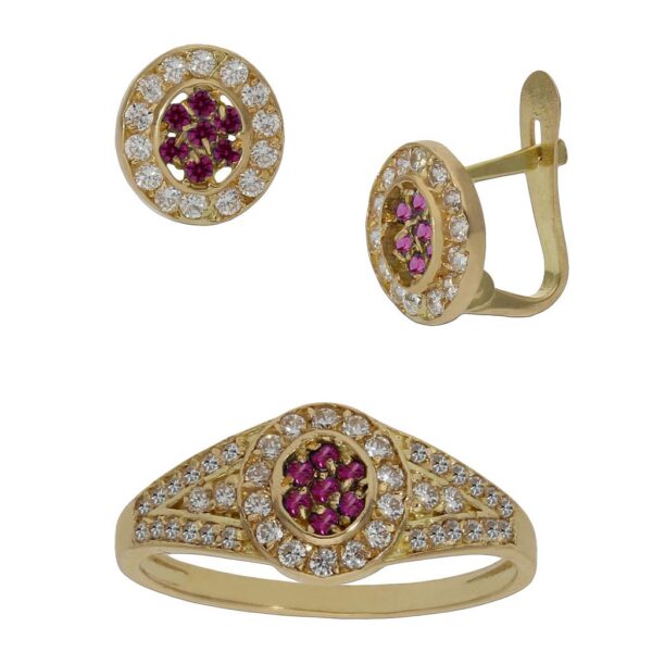 Pendientes oro 18kl circonitas rojas