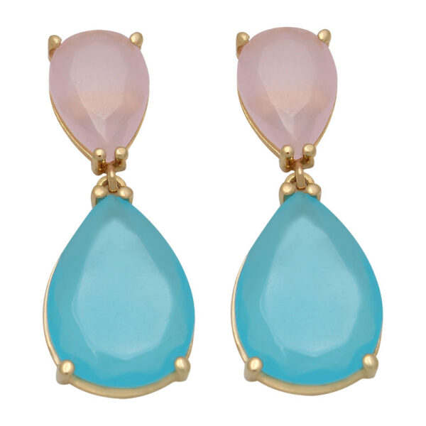 Pendientes oro 18kl rosa palo - celeste