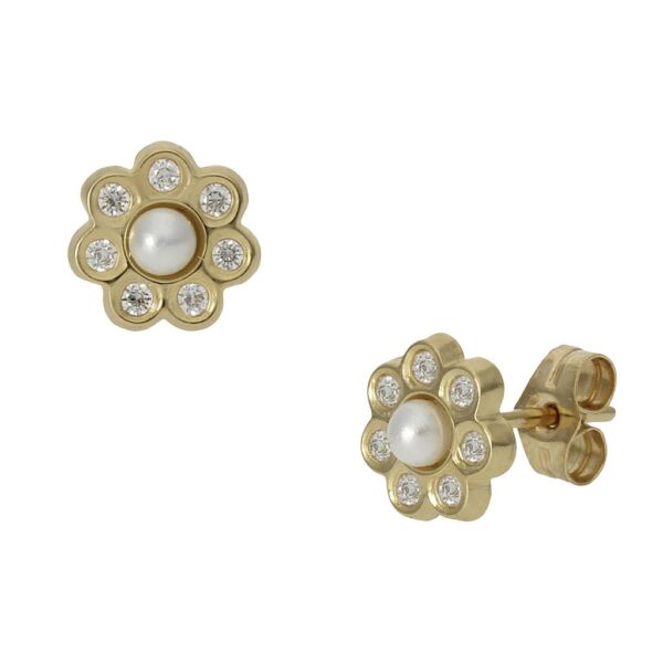 Pendientes oro 18kl circonitas perlas - 7mm