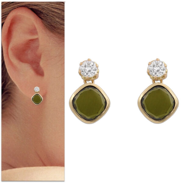 Pendientes oro 18kl piedra verde oliva