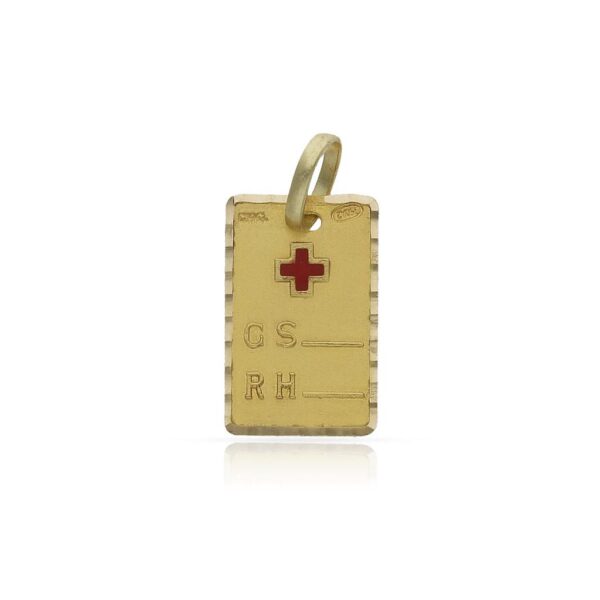 Placa oro 18kl grupo sanguineo - 10x16mm