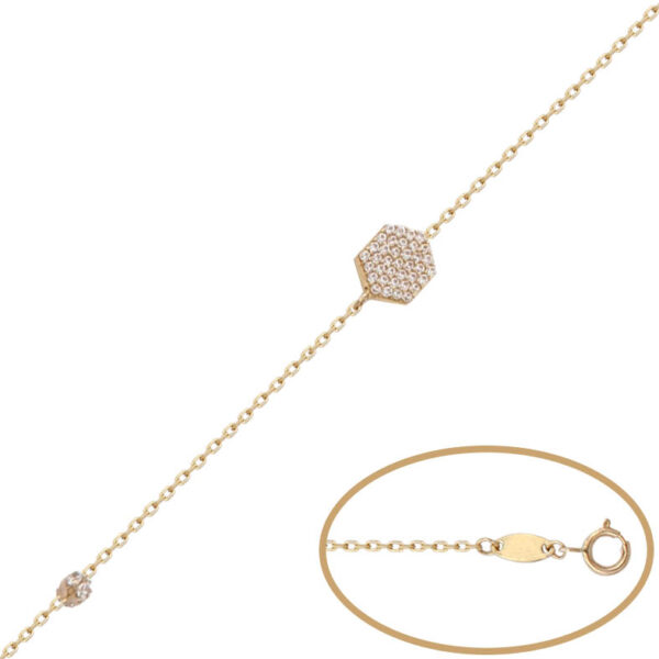 Pulsera oro 18kl hexagono circonitas