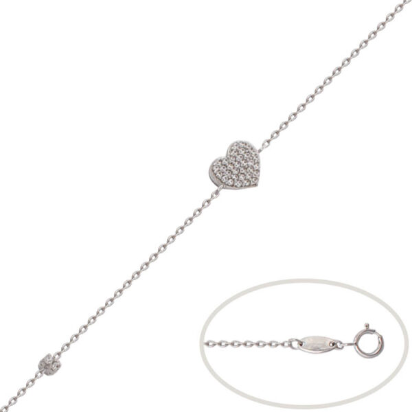 Pulsera oro blanco 18kl corazon circonitas