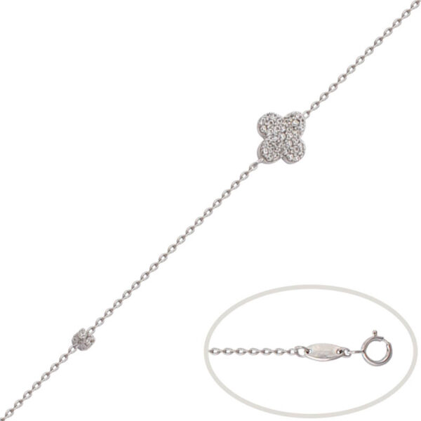 Pulsera oro blanco 18kl flor circonitas