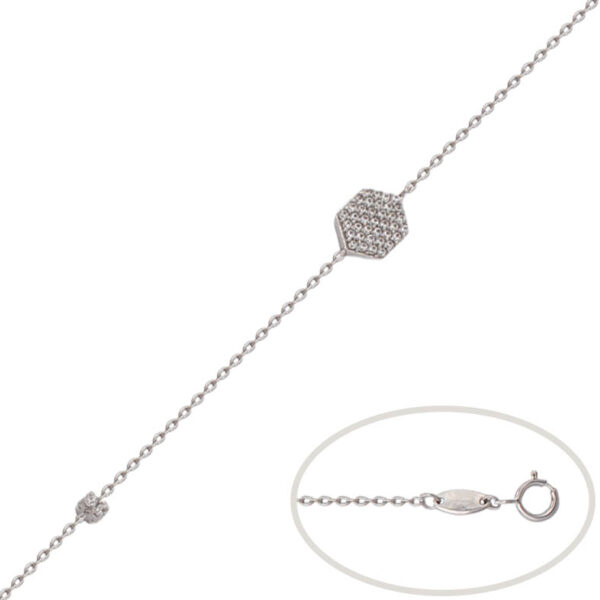 Pulsera oro blanco 18kl hexagono circonitas