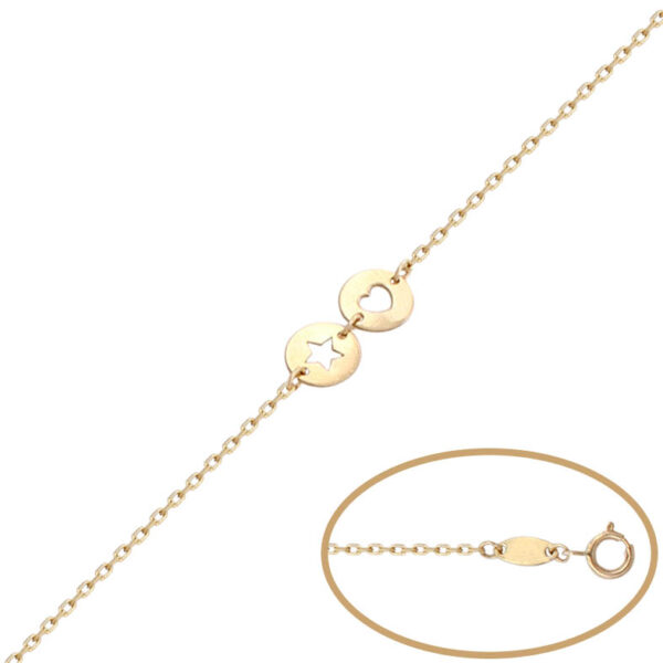 Pulsera estrella + corazon oro 18kl