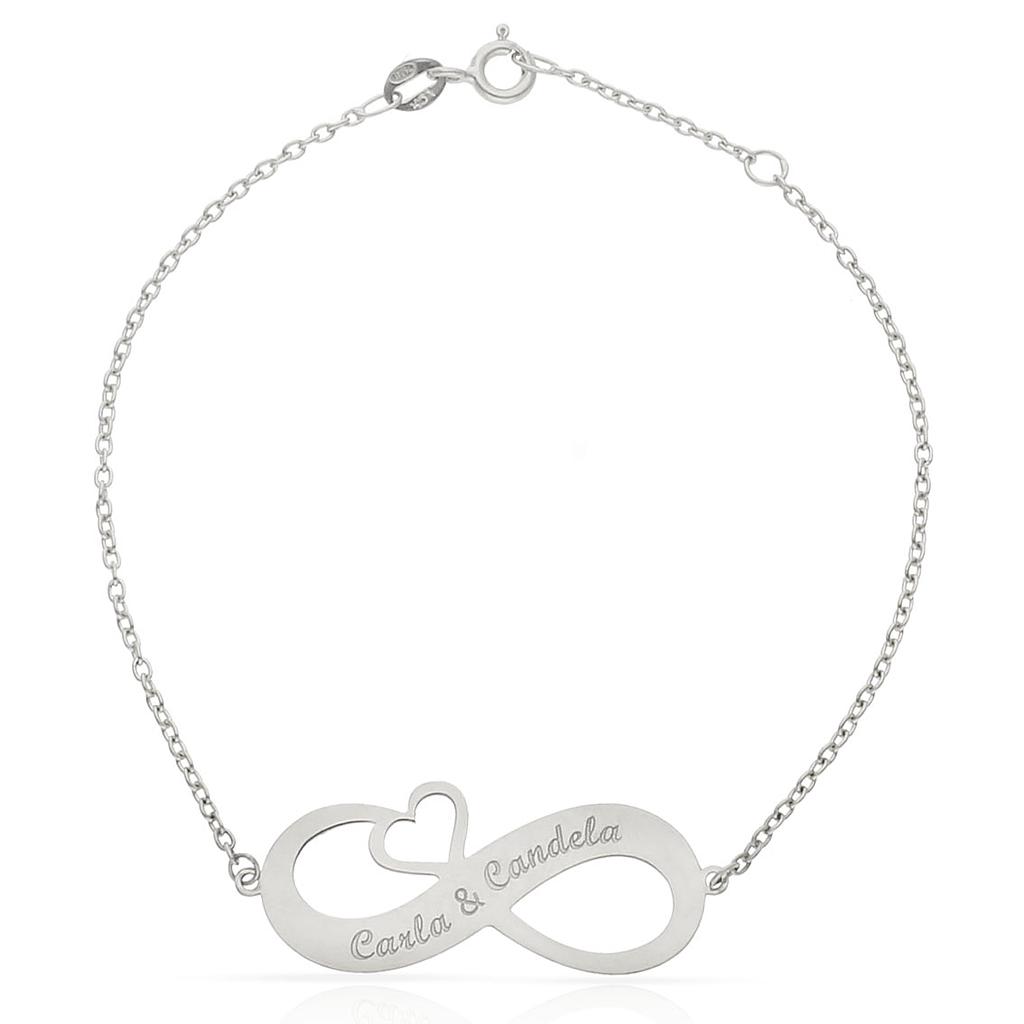 Pulsera oro blanco 18kl infinito + corazon