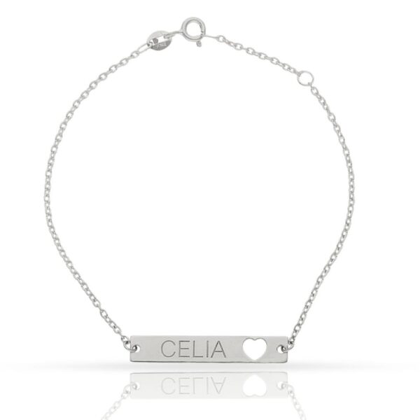 Pulsera oro blanco 18kl chapa + corazon