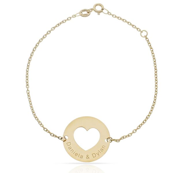 Pulsera oro 18kl corazon + nombres