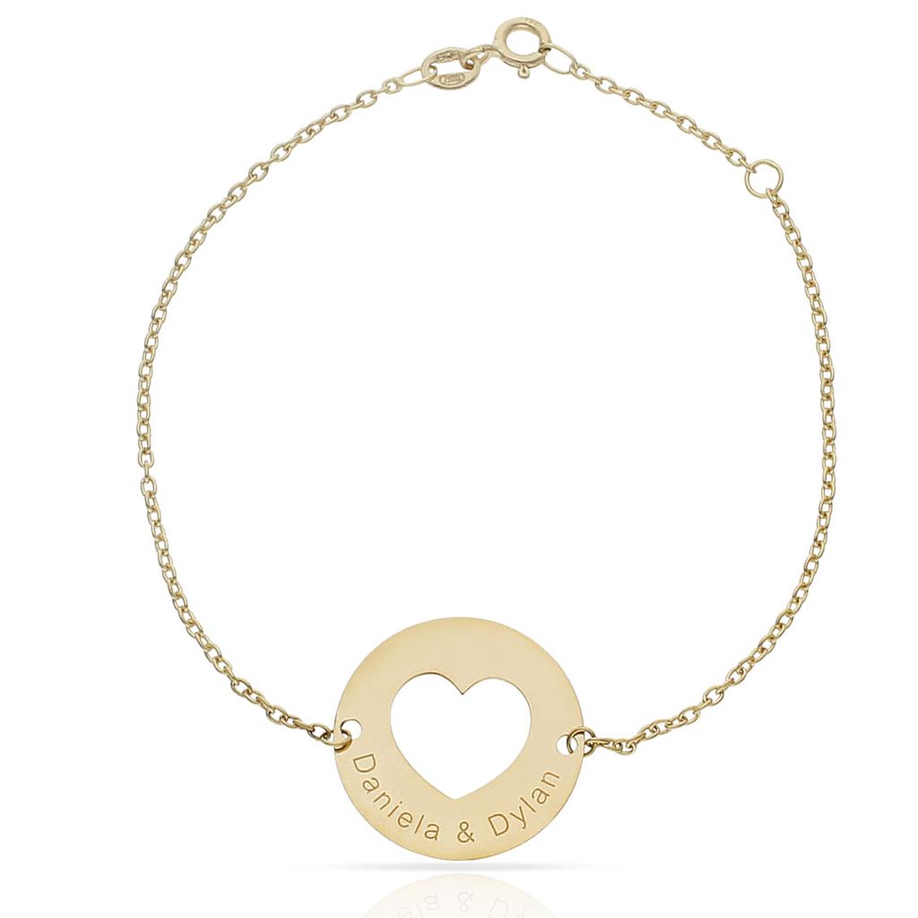 Pulsera oro 18kl corazon + nombres
