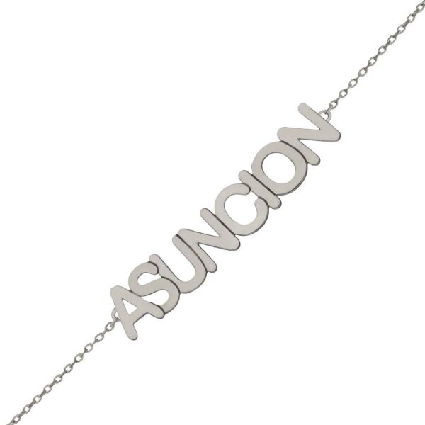 Pulsera oro blanco 18kl nombre grande