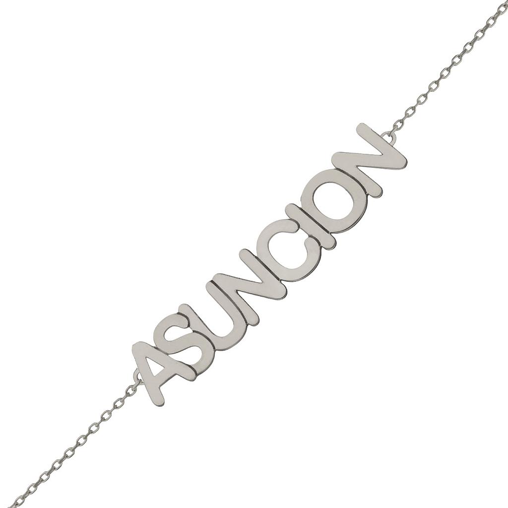Pulsera oro blanco 18kl nombre grande