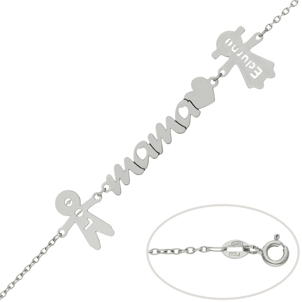 Pulsera oro blanco 18kl mama + niños