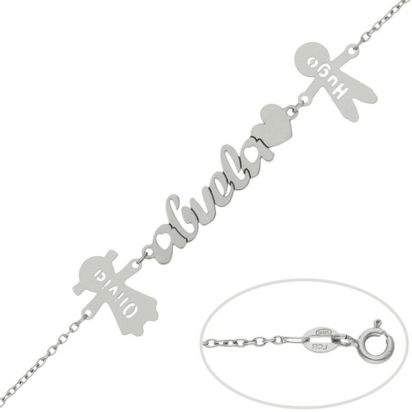 Pulsera oro blanco 18kl abuela + niños