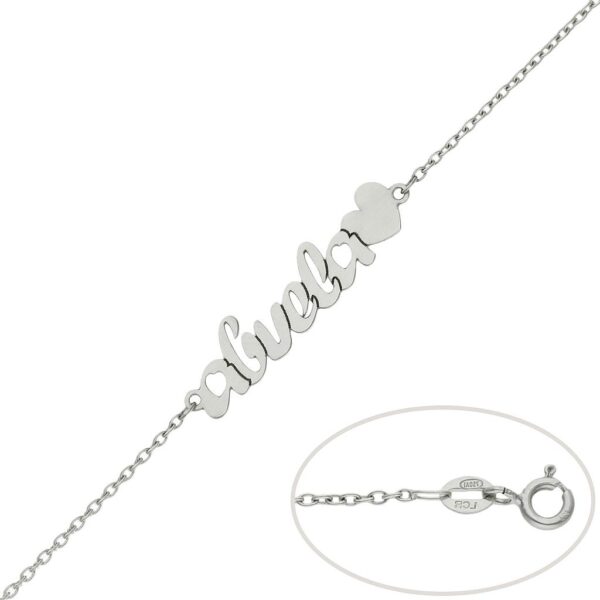 Pulsera oro blanco 18kl abuela + corazon