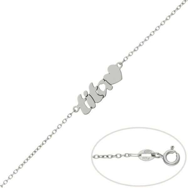 Pulsera oro blanco 18kl tita + corazon