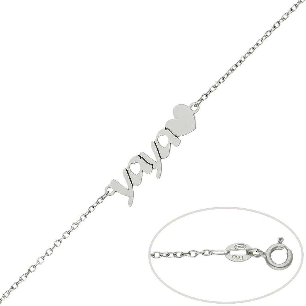Pulsera oro blanco 18kl yaya + corazon