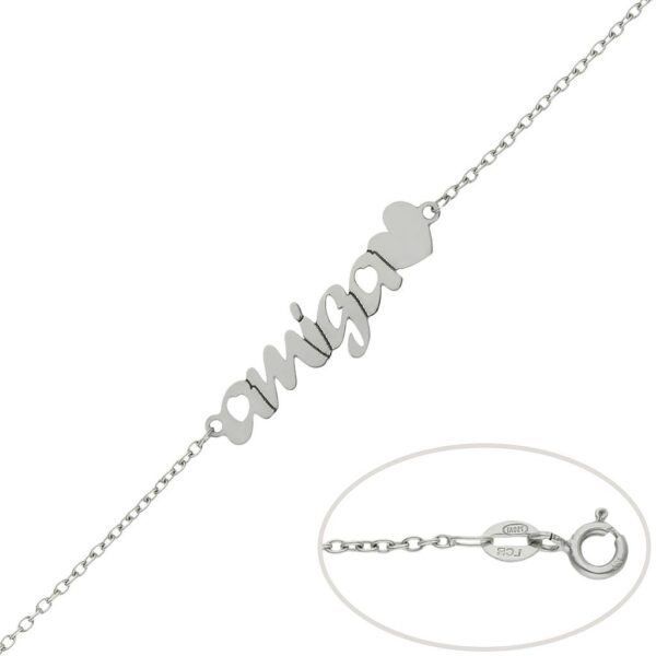 Pulsera oro blanco 18kl amiga + corazon