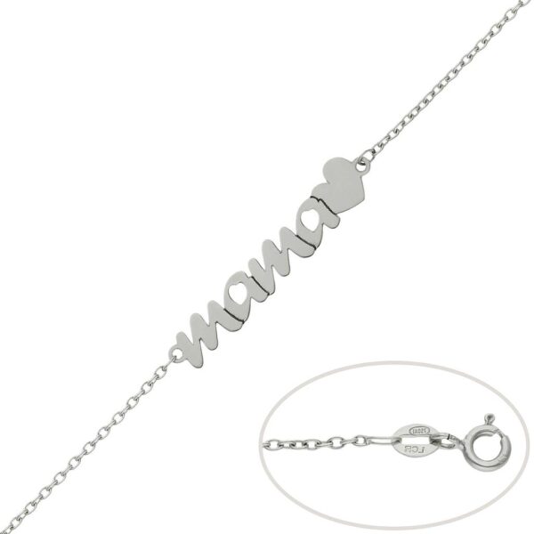 Pulsera oro blanco 18kl mama + corazon
