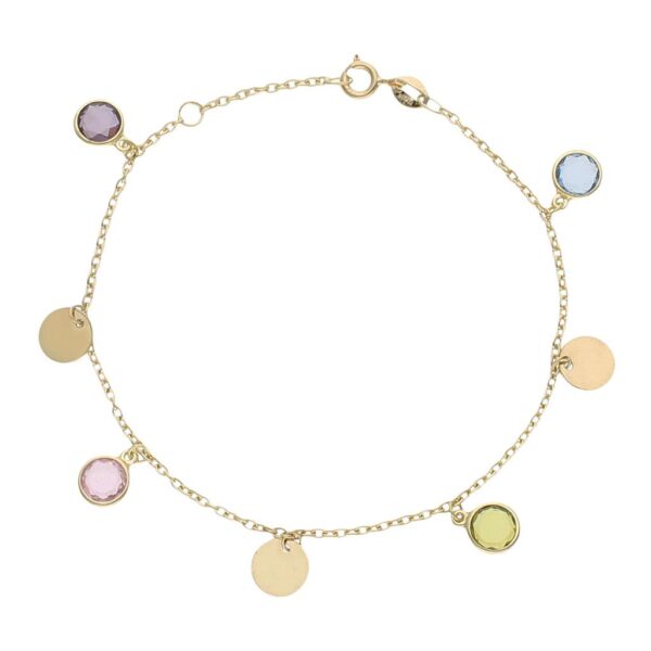 Pulsera oro 18kl mini charms circulo + piedras