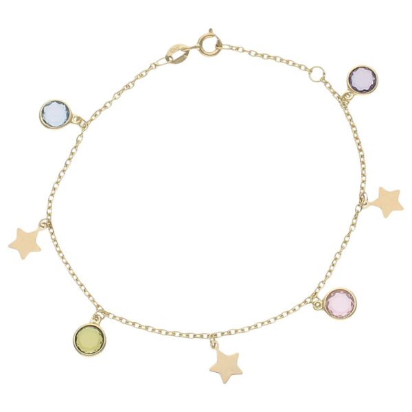 Pulsera oro 18kl mini charms estrellas + piedras