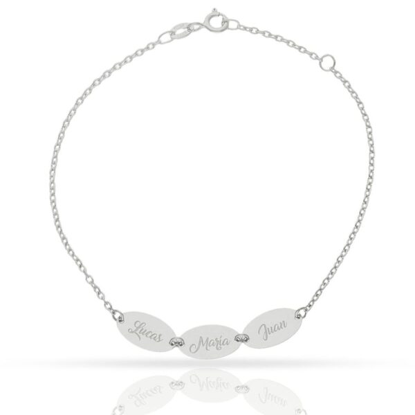 Pulsera oro blanco 18kl chapas ovaladas