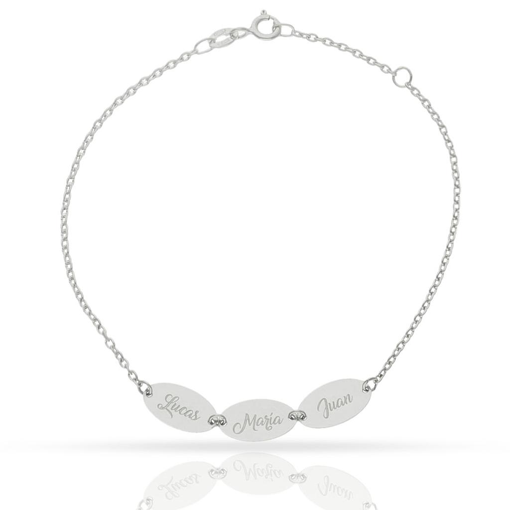 Pulsera oro blanco 18kl chapas ovaladas