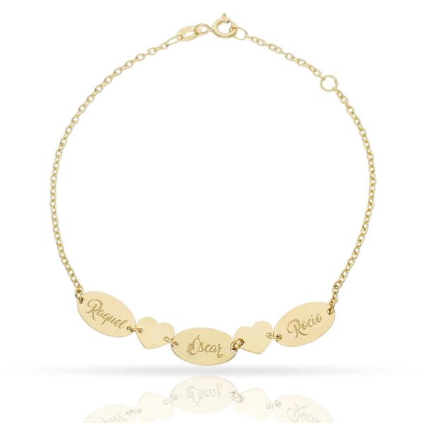 Pulsera oro 18kl chapas + corazones