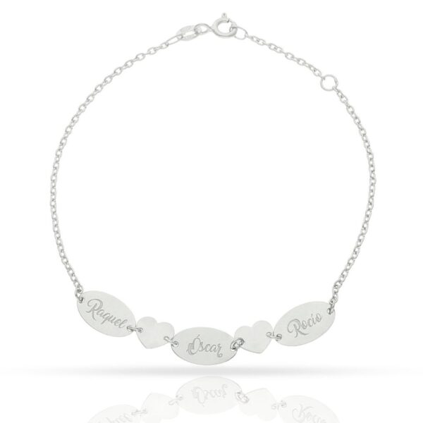 Pulsera oro blanco 18kl chapas + corazones