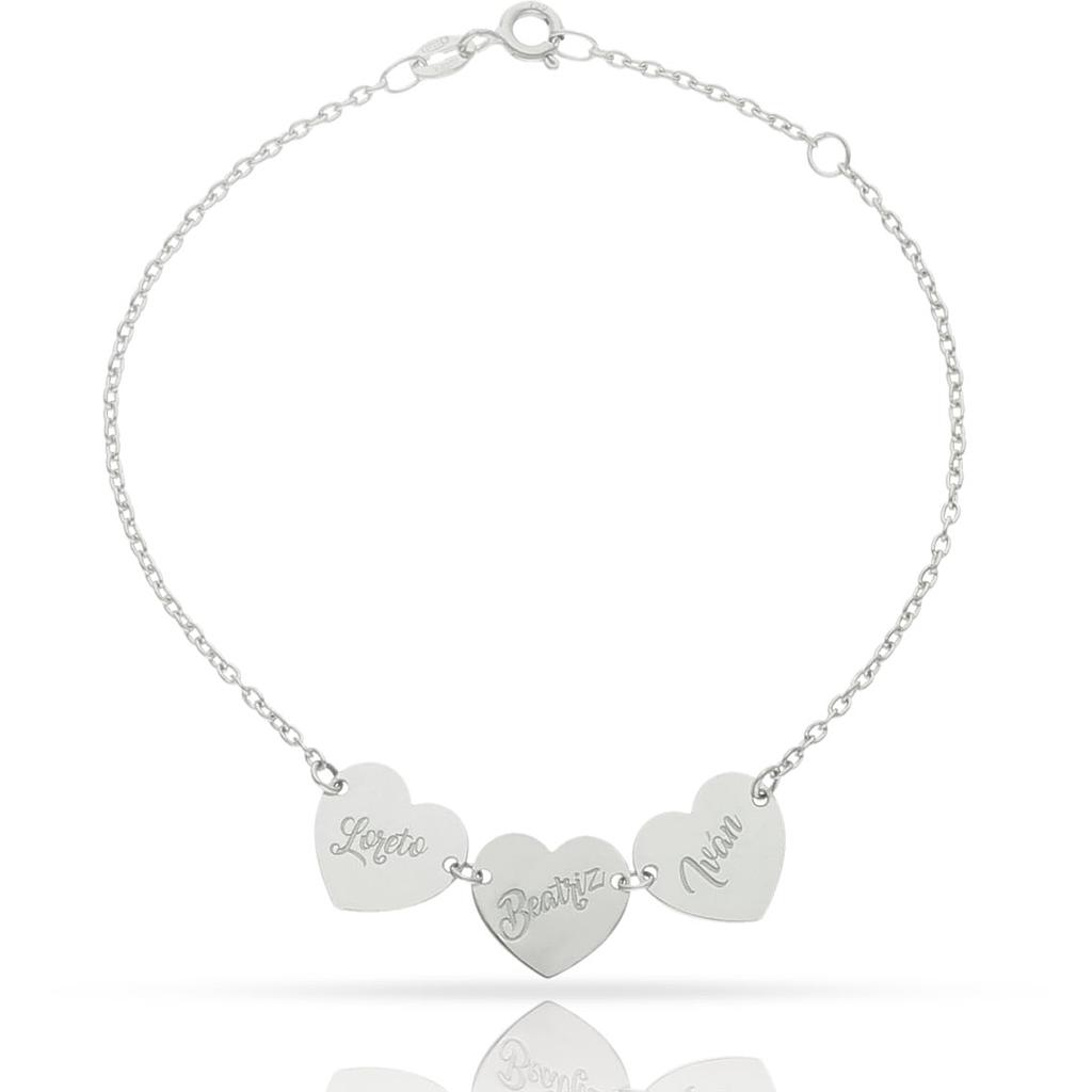 Pulsera oro blanco 18kl corazones